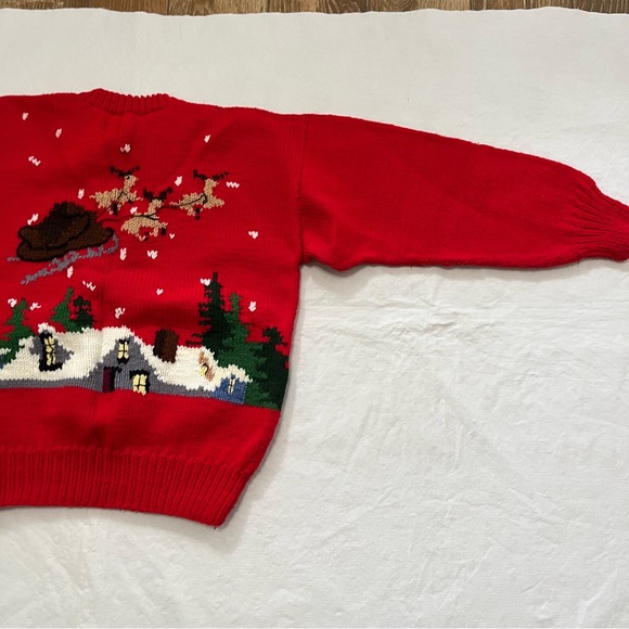 Vintage Ugly Christmas Sweater Santa’s Sleigh Reindeer Christmas Tree Ha… - Picture 6 of 10
